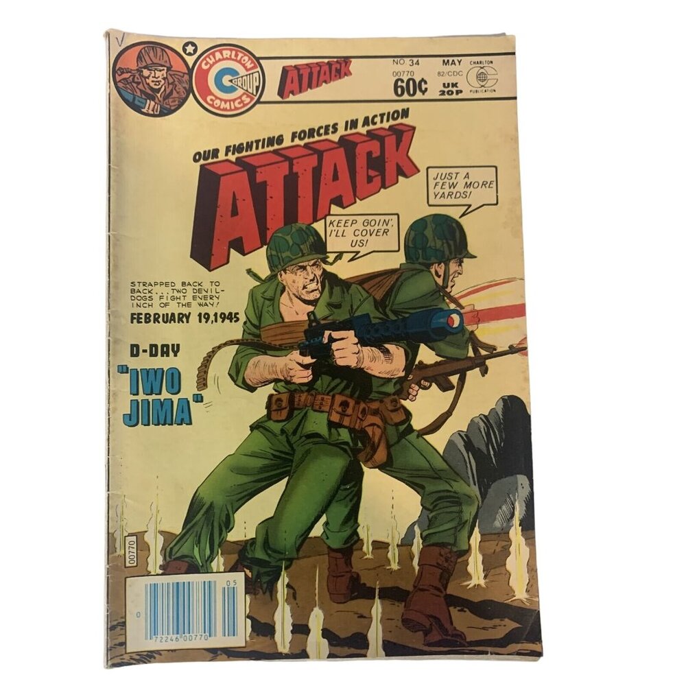 Attack #34 Charlton 1982 Iwo Jima WWII War Comic Bronze Age 60¢